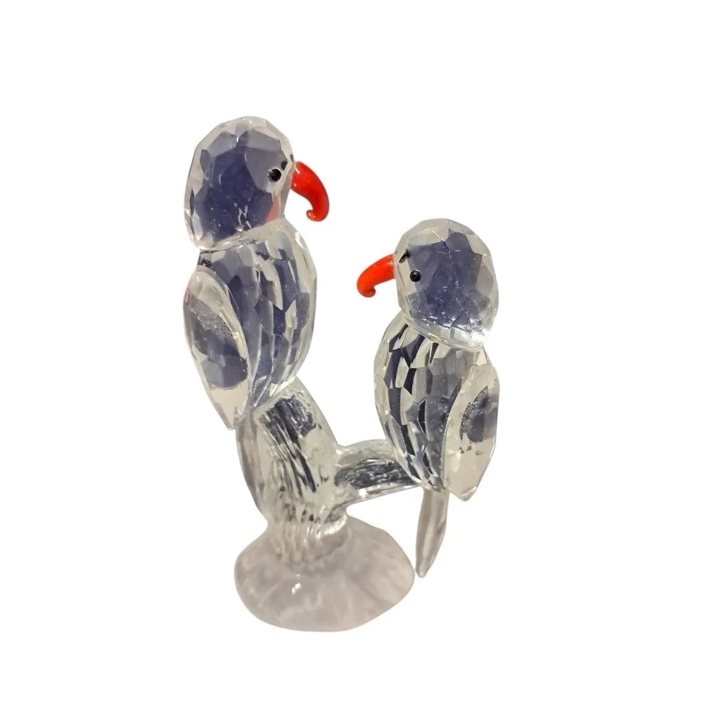 Vintage Crystal‎ Lovebirds Budgies Parrots on Branch Figurine Paperweight 4.5